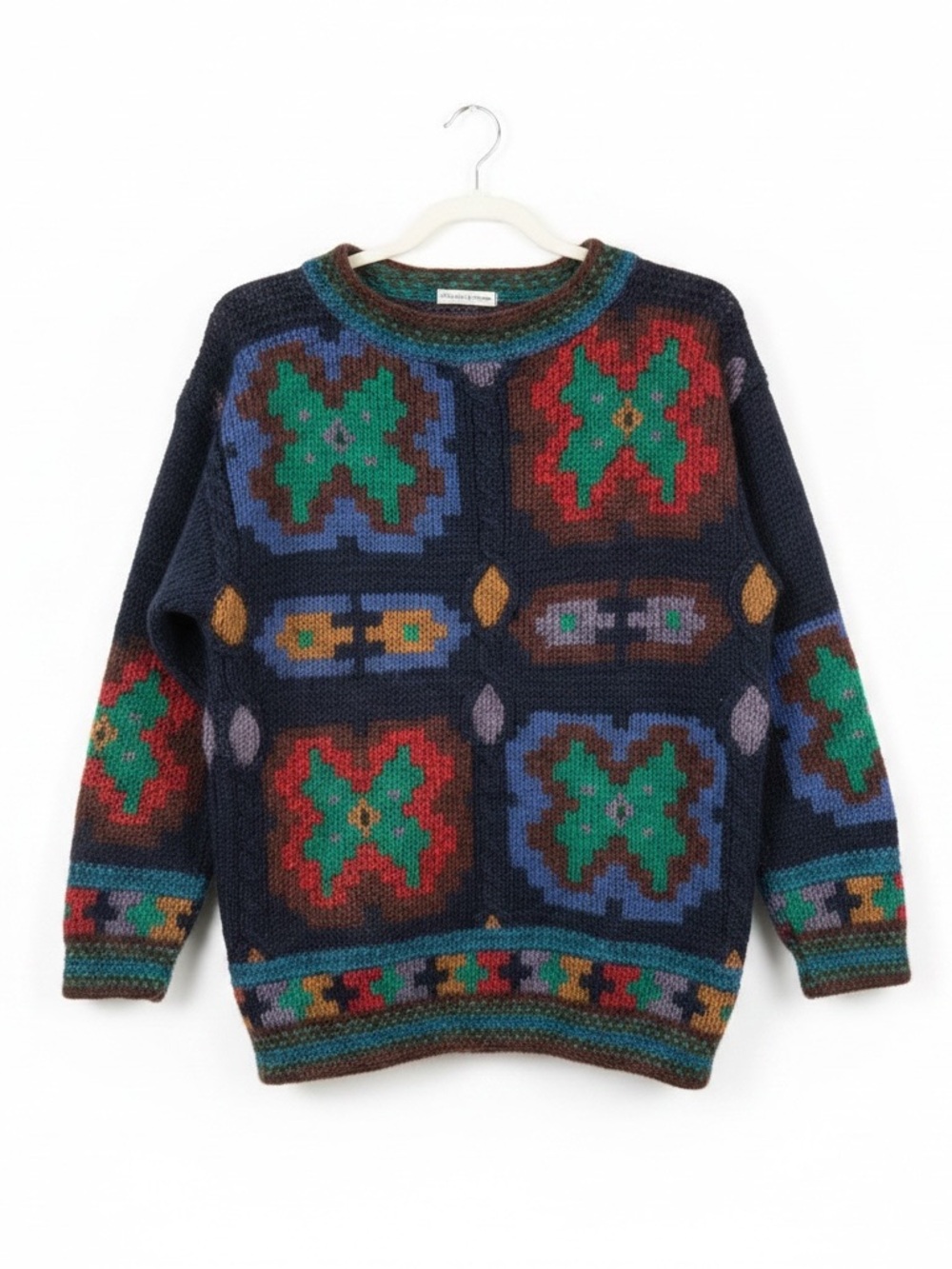 Rosanna Vintage Hand Knit Colorful Print Mohair Sweater M